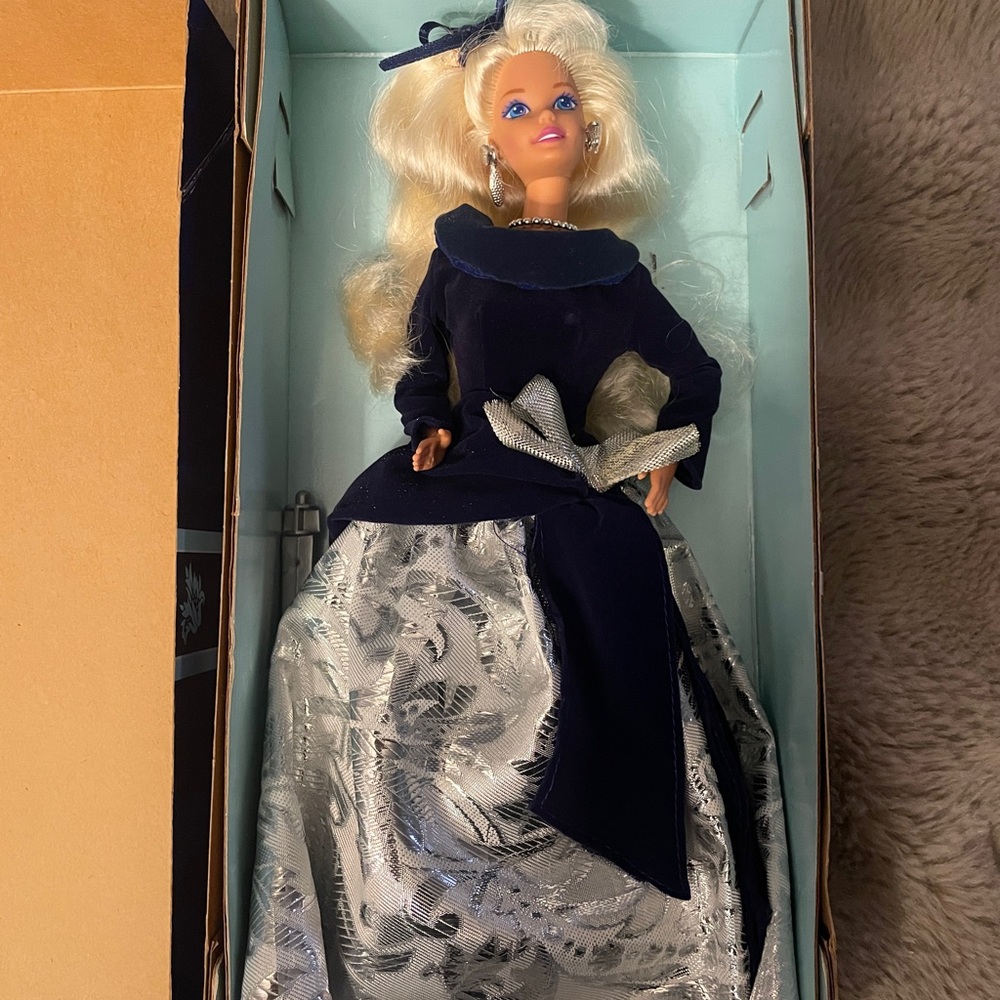 Mattel Winter Velvet Barbie Doll in Blue and Silver Box
